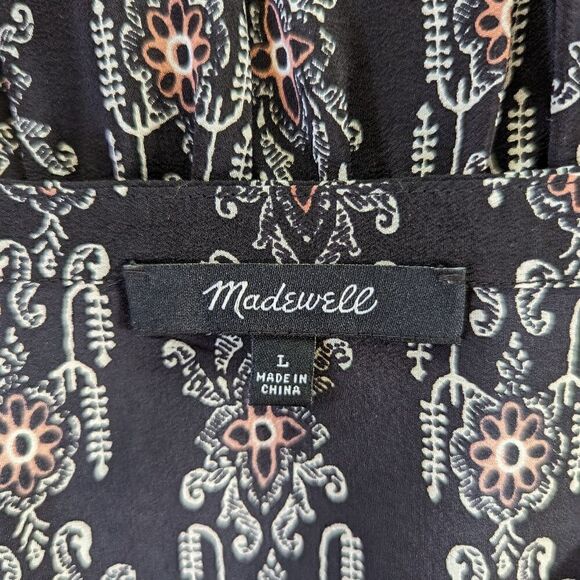Madewell Silk Floral Bohemian Western Ranch Prairiecore Preppy Whimsigoth Top L  - Picture 2 of 12